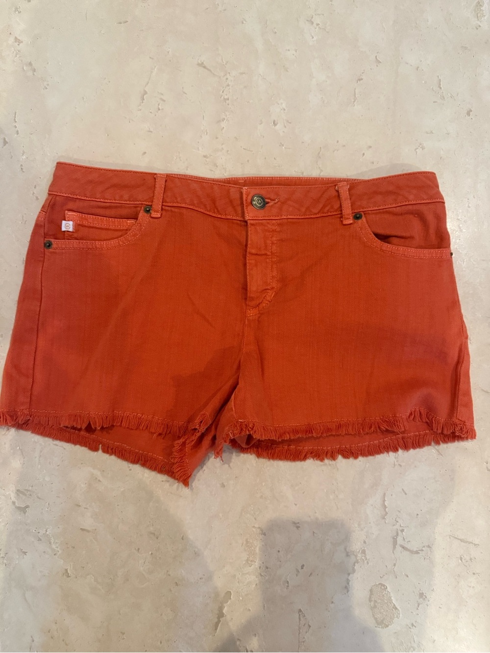 Women's Orange Frayed Hem Denim Shorts